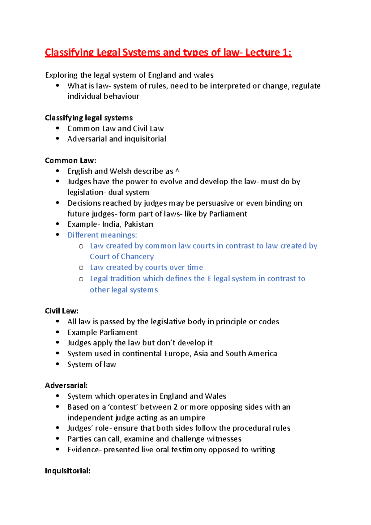 Classifying Legal Systems and types of law - Key= take individual ...