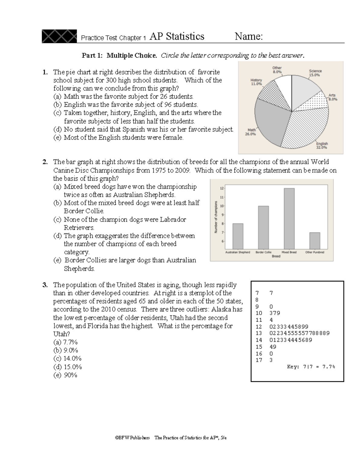 FILE 6129 copy - Lecture notes - AP Statistics Name: Part 1: Multiple ...