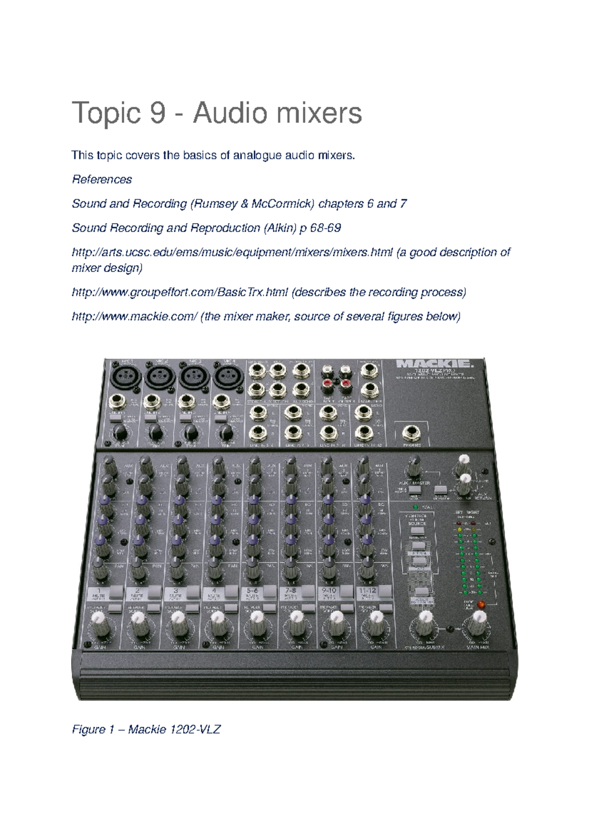 Topic 9 Audio mixers Topic 9 Audio mixers This topic covers the