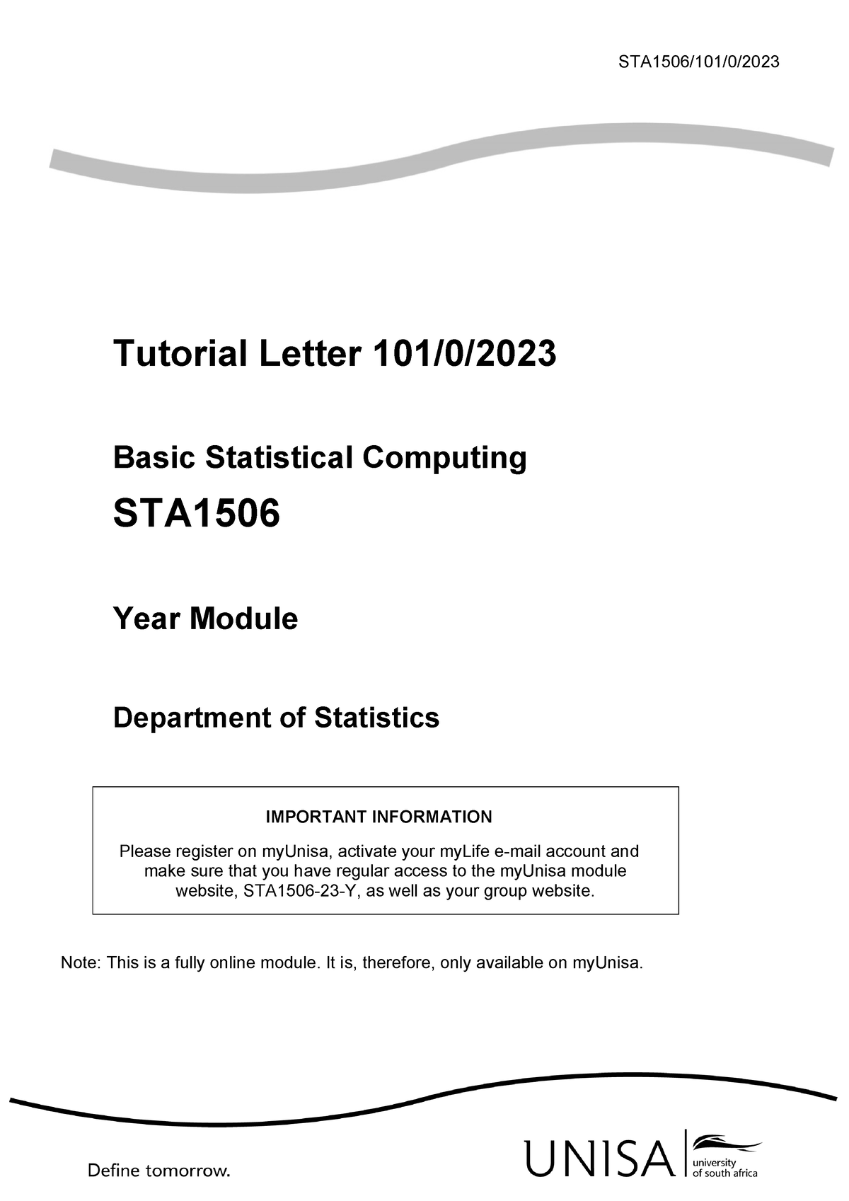 Tp Study Material - STA1507 - STA1506/101/0/ Tutorial Letter 101/0 ...