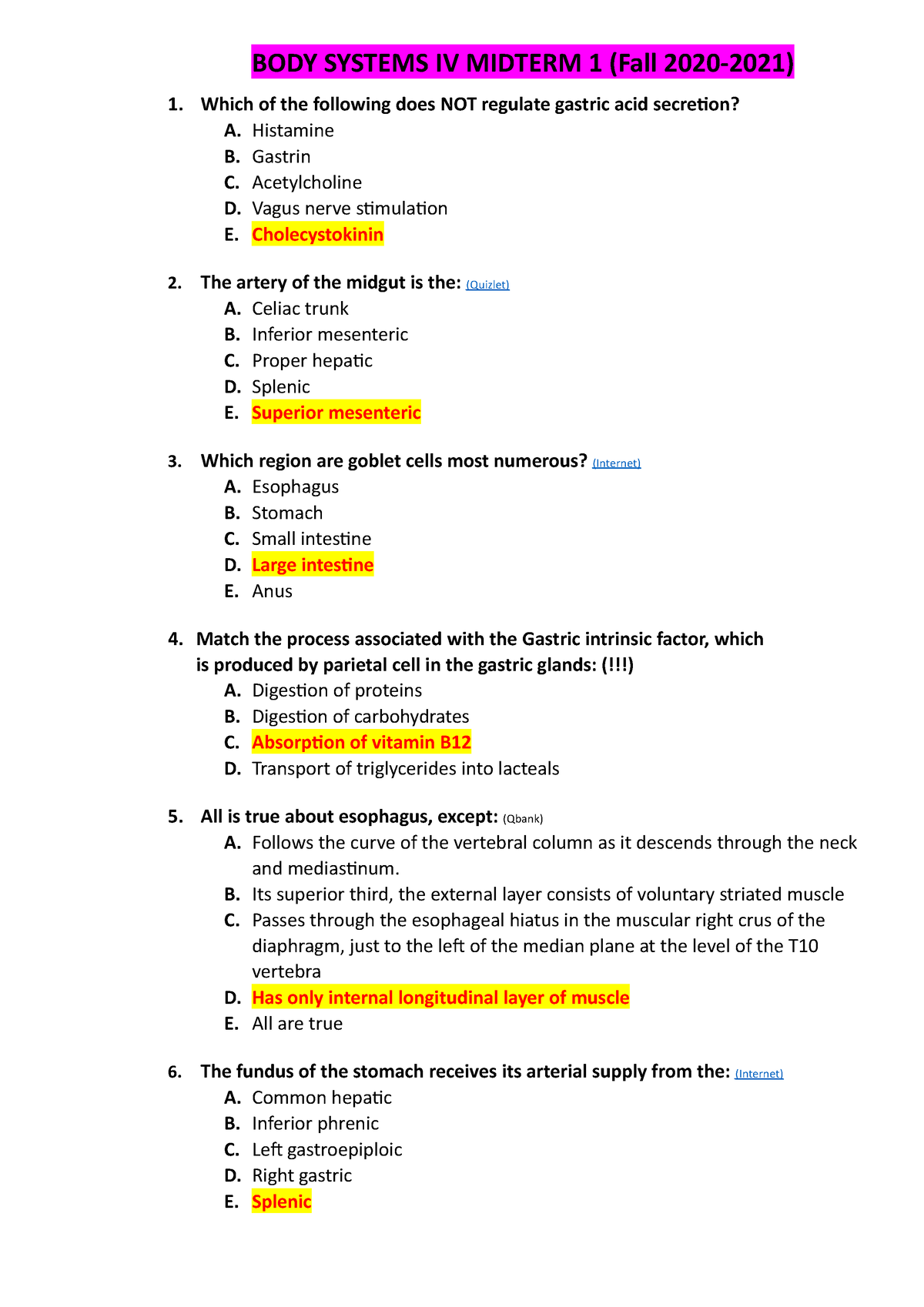 BODY Systems IV Midterm 1 - BODY SYSTEMS IV MIDTERM 1 (Fall 2020-2021 ...