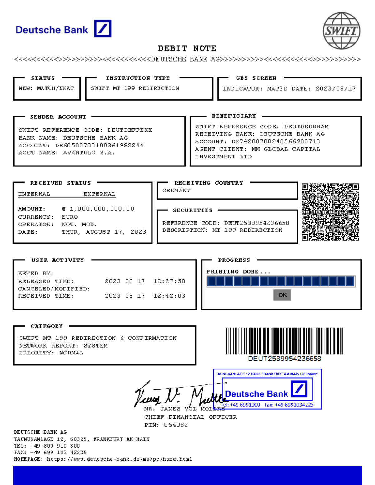 673372414 Debit Note Swift Mt199 Redirection and Confirmation 1 000 000 ...