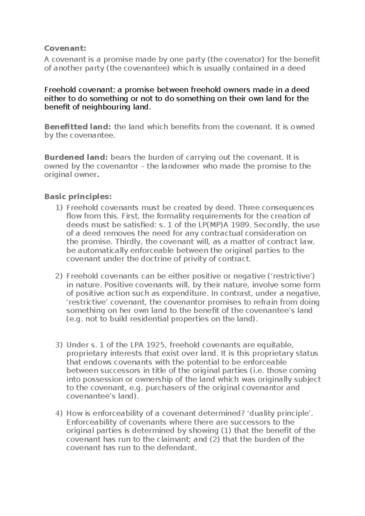 WS4 LAND what is a fixture vs what is a chattel notes Covenant A