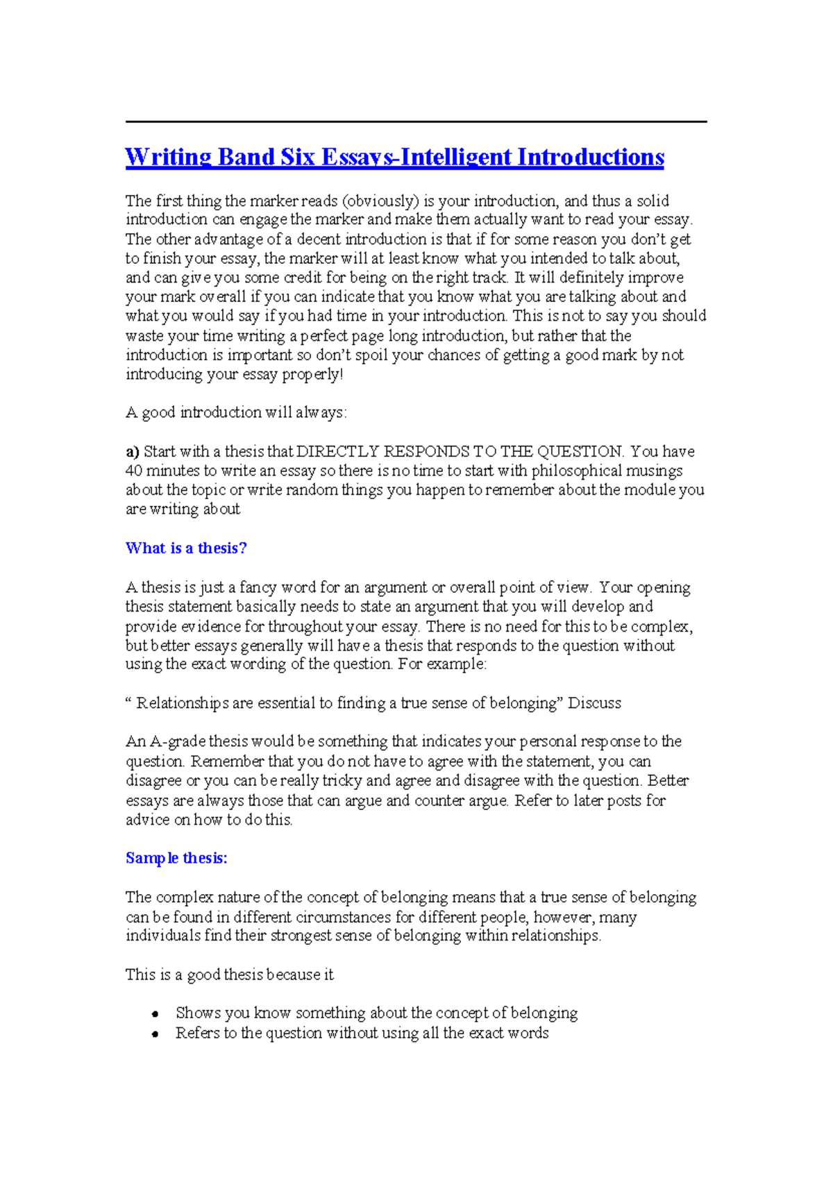 Writing Band Six Essays Intelligent Introductions Writing Band Six