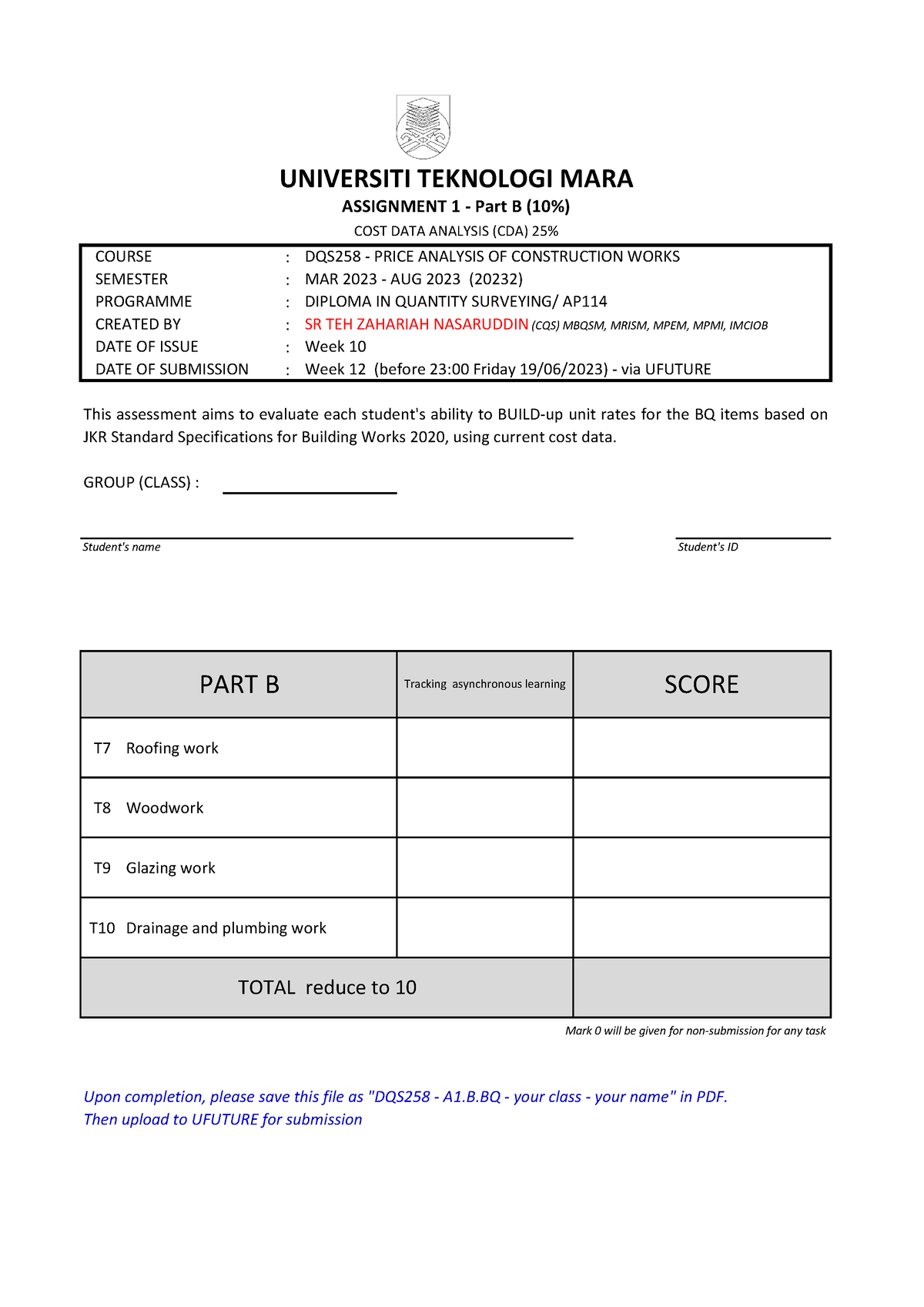 DQS258 20232 A1 - Part B - Finale - : : : : : : GROUP (CLASS) : Student ...