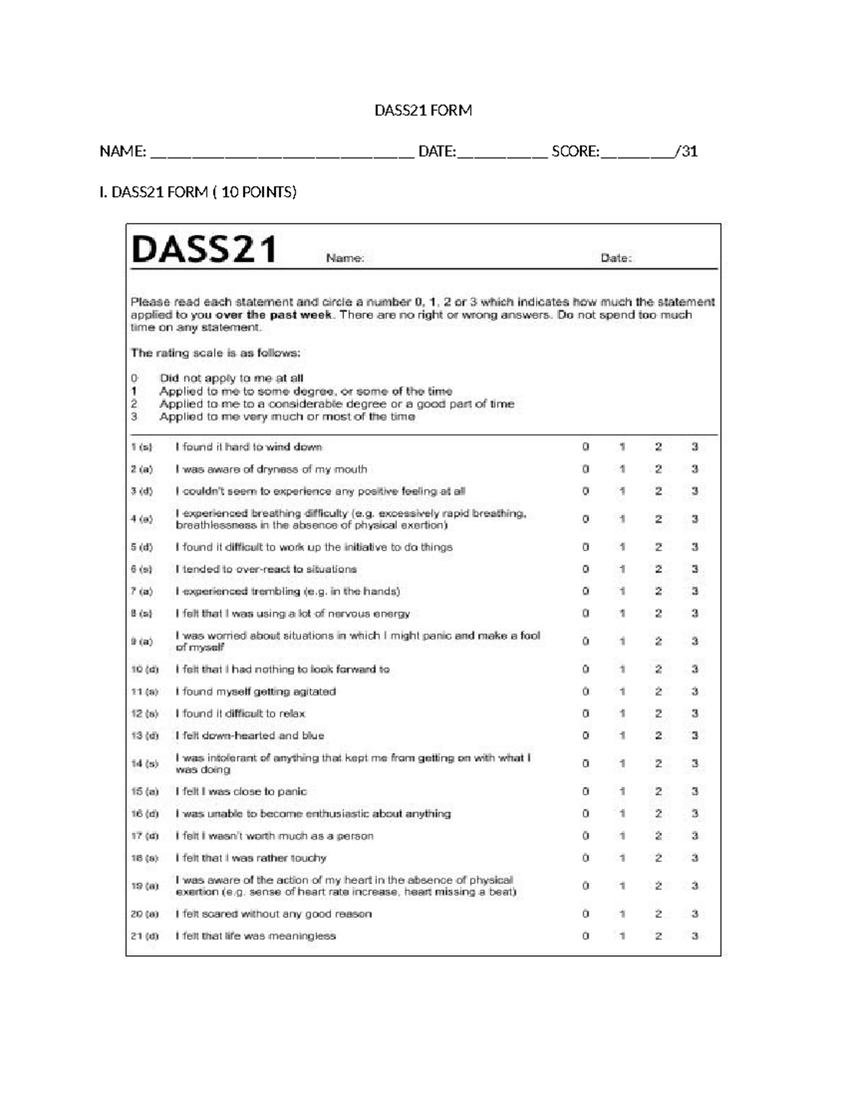 DASS21-FORM - Nothing - Nursing - DASS21 FORM NAME ...