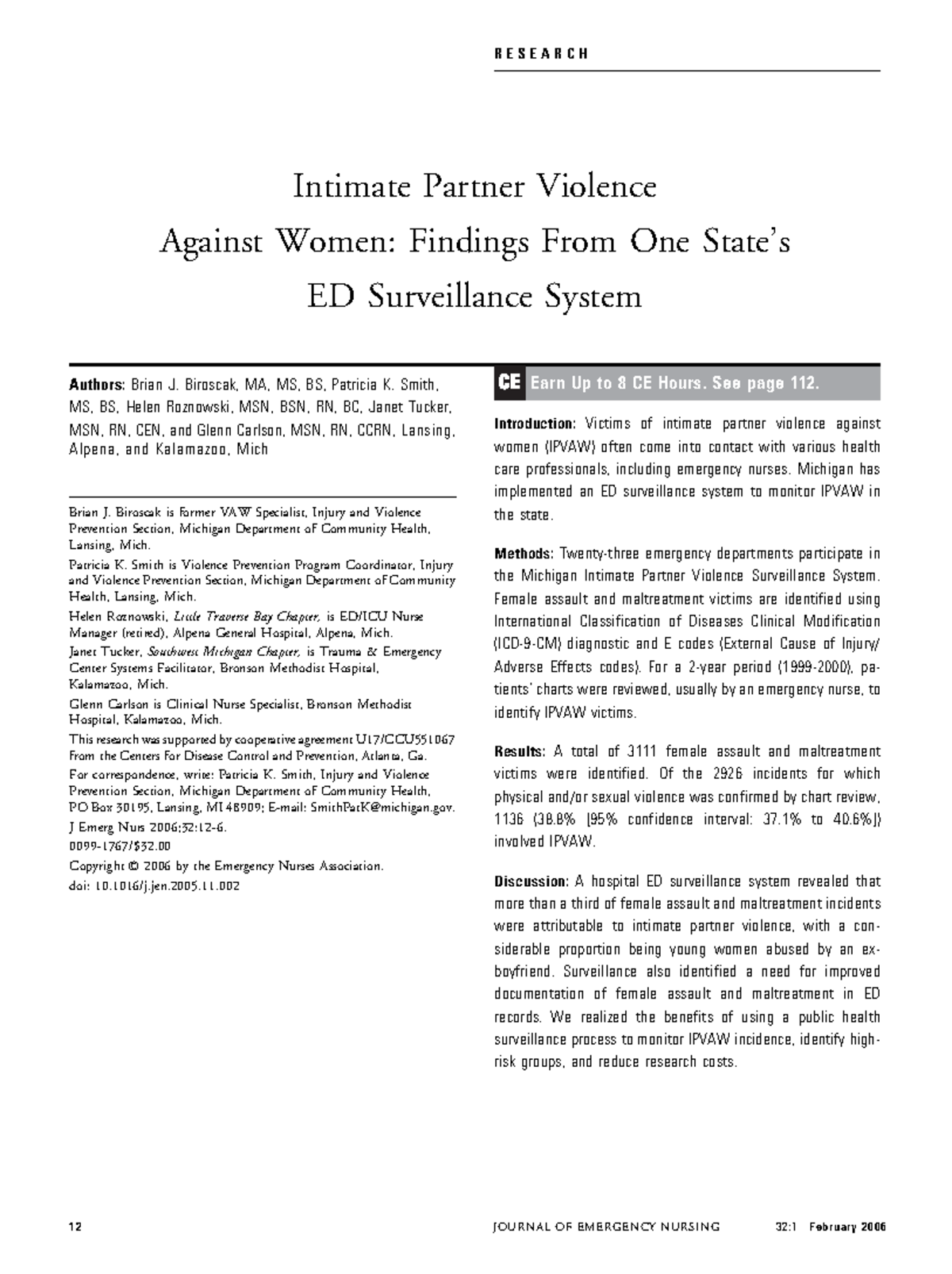 Intimate Partner Violence Against Women - Authors: Brian J. Biroscak ...