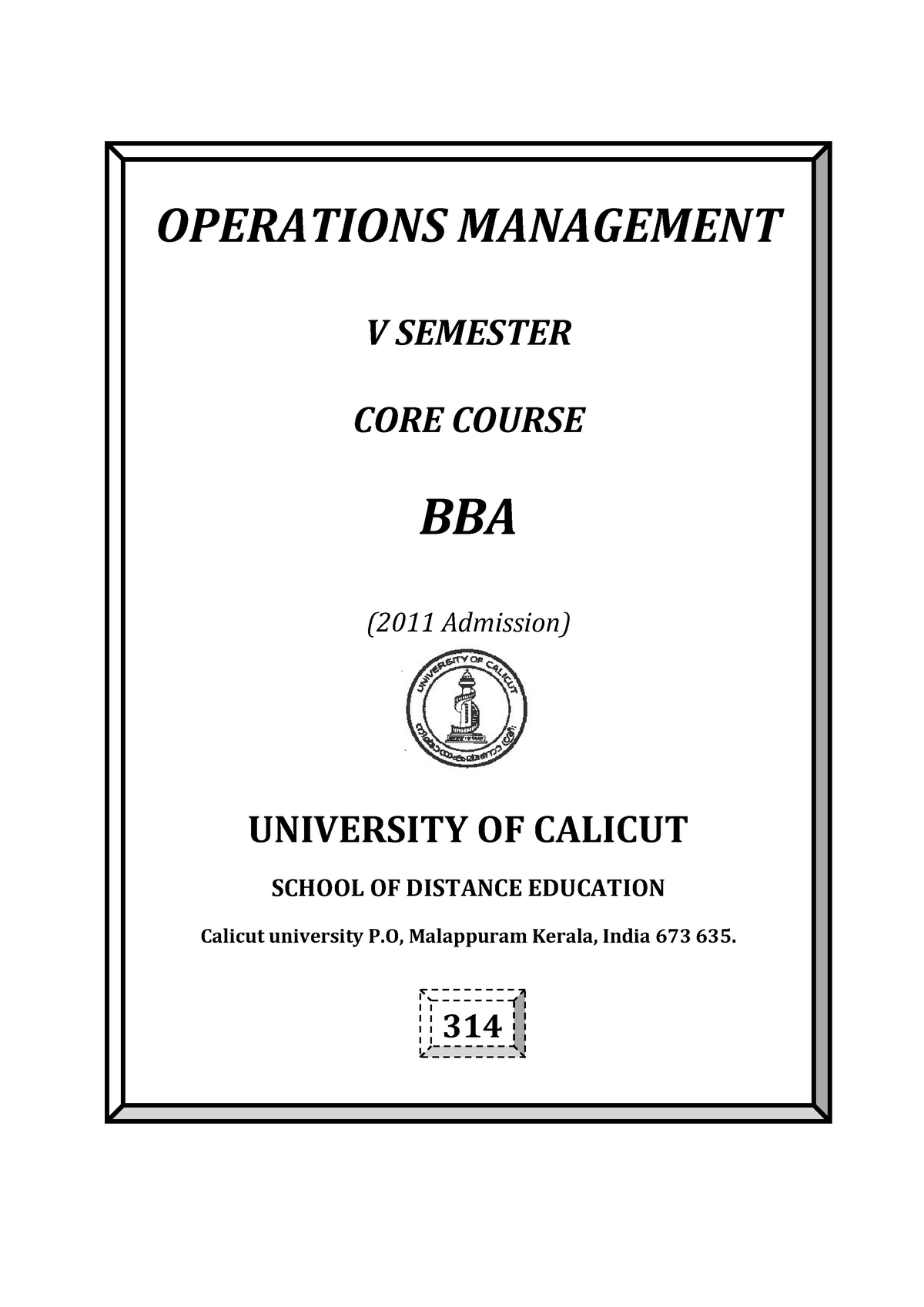 Operations Management - OPERATIONS MANAGEMENT V SEMESTER CORE COURSE ...