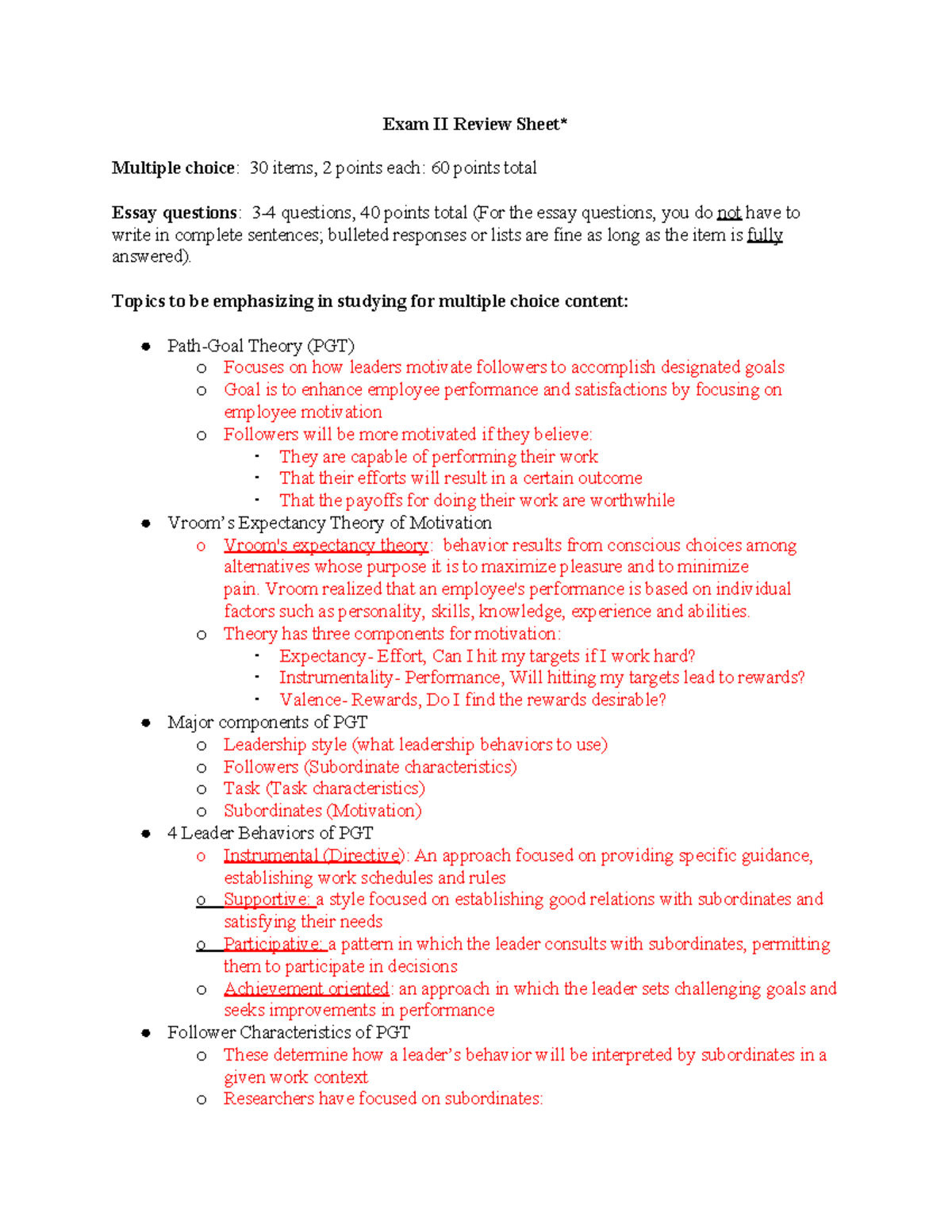 MGMT 372 Exam 2 Study Guide - Exam II Review Sheet* Multiple Choice ...