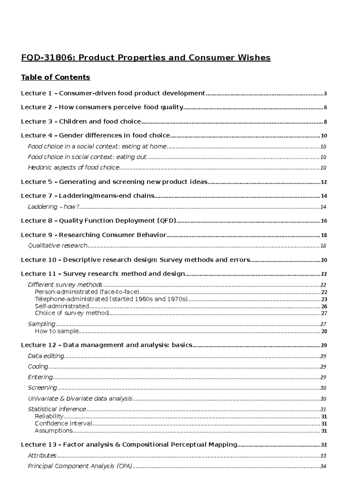 Product Properties And Consumer Wishes Summary FQD 31806 Product 