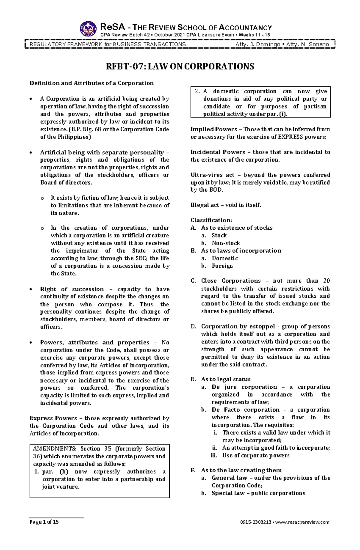 RFBT-07-Corporations - ReSA - THE REVIEW SCHOOL OF ACCOUNTANCY CPA ...