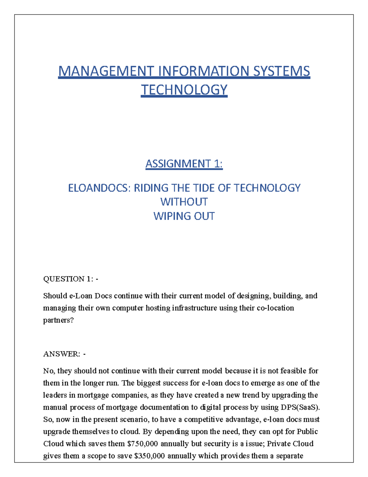 management information system assignment 1