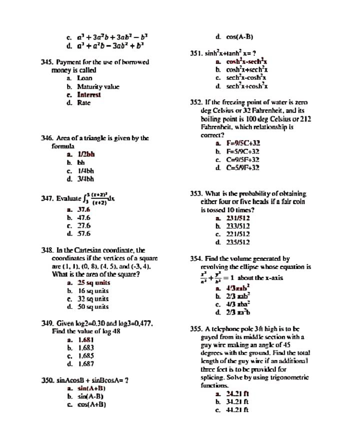 MATH854 64 - Hshd - c. a superscript(3) 3a2b d. d. a superscript(3) 351 ...