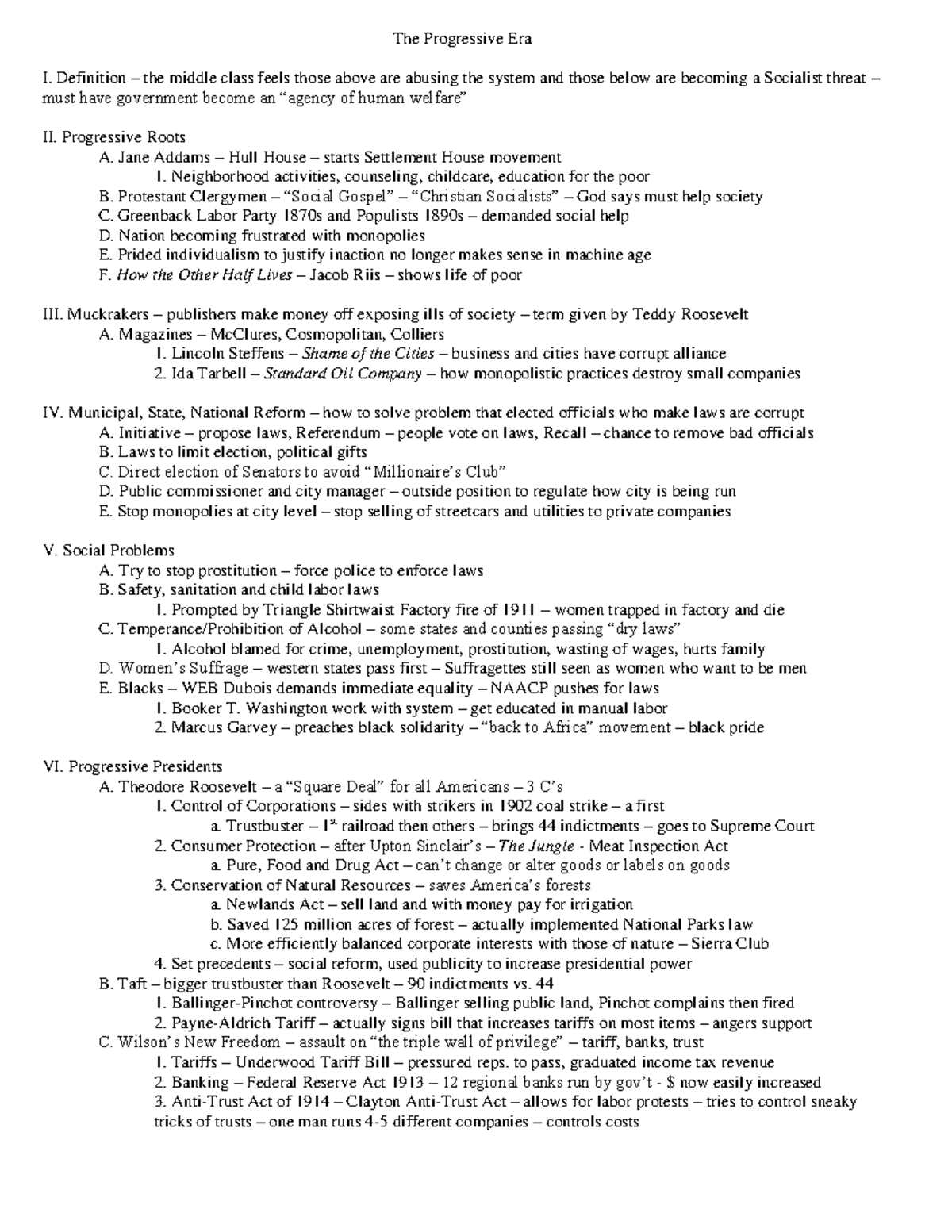 Outline 19Progressive Era - The Progressive Era I. Definition – the ...