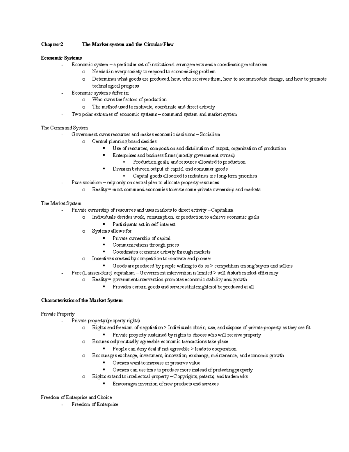 Chapter 2 Lecture Notes - Chapter 2 The Market system and the Circular ...