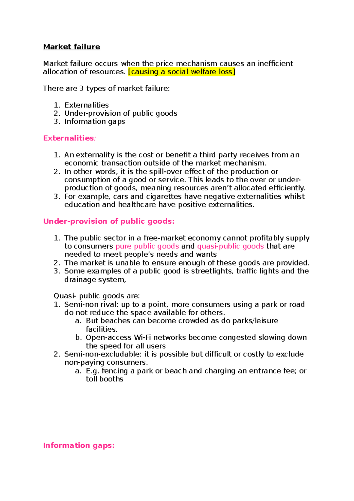 market failure a level economics essay