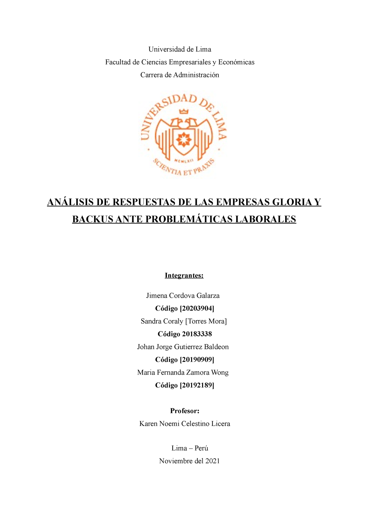 Relaciones Laborales Trabajo Final Universidad De Lima Facultad De Ciencias Empresariales Y 1119