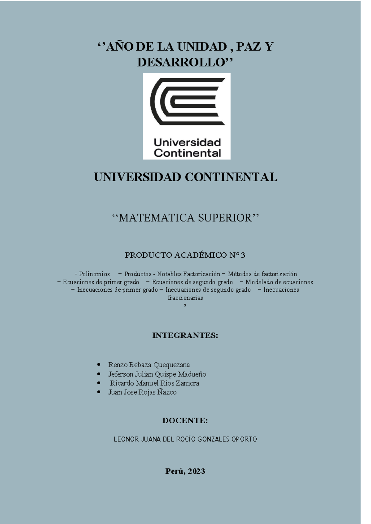 Trabajo Academico N°2 - PA2 - ‘’AÑO DE LA UNIDAD , PAZ Y DESARROLLO ...