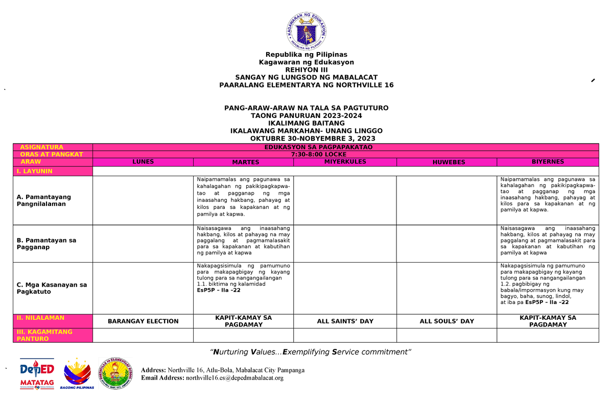 DLL SY-2023-2024-ESP-5-Q2-WK1 - “Nurturing Values.. Service Commitment ...