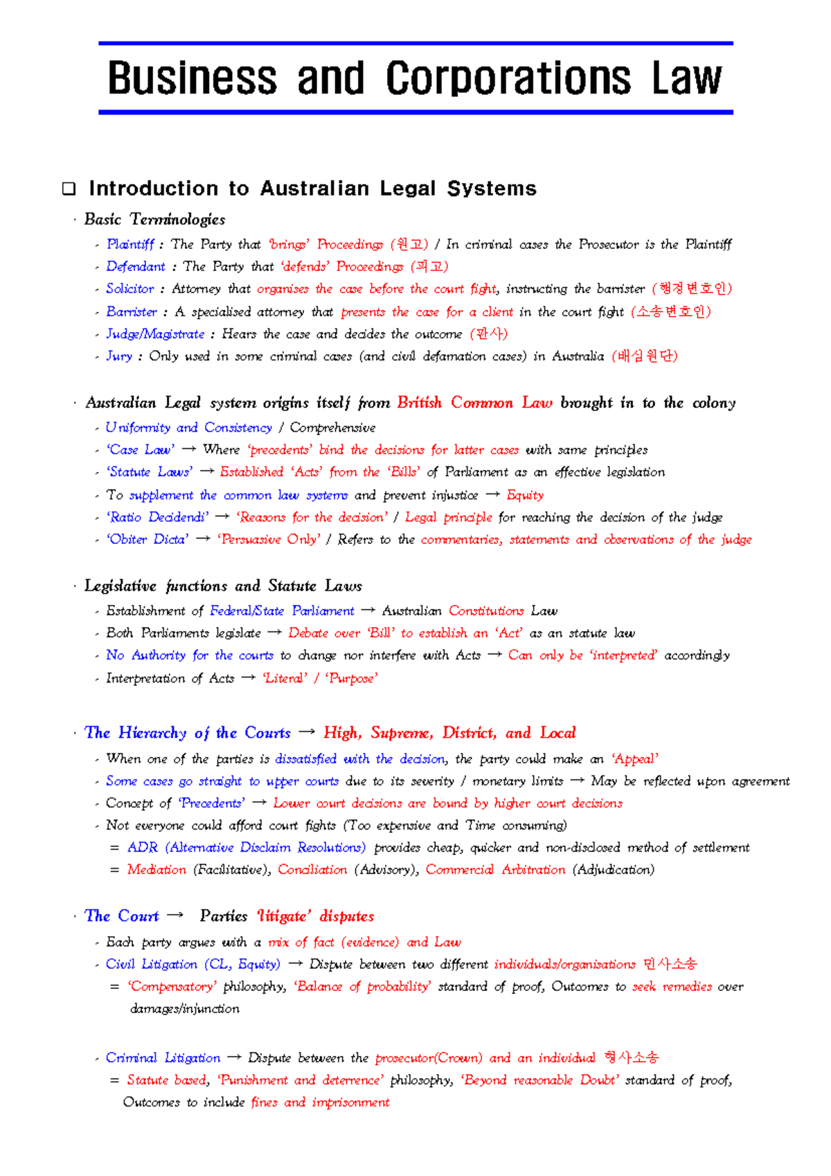 Busl251 Best Easy Notes - Business And Corporations Law Introduction To ...