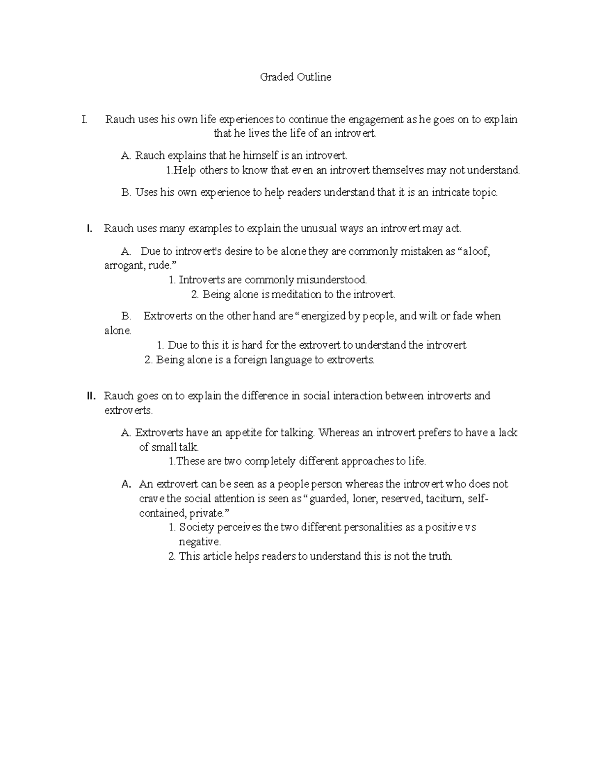 Graded Outline for Final Paper - Graded Outline I. Rauch uses his own ...