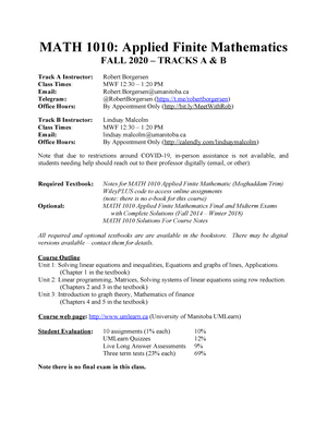 Math 1010 Applied Finite Mathematics U Of M Studocu