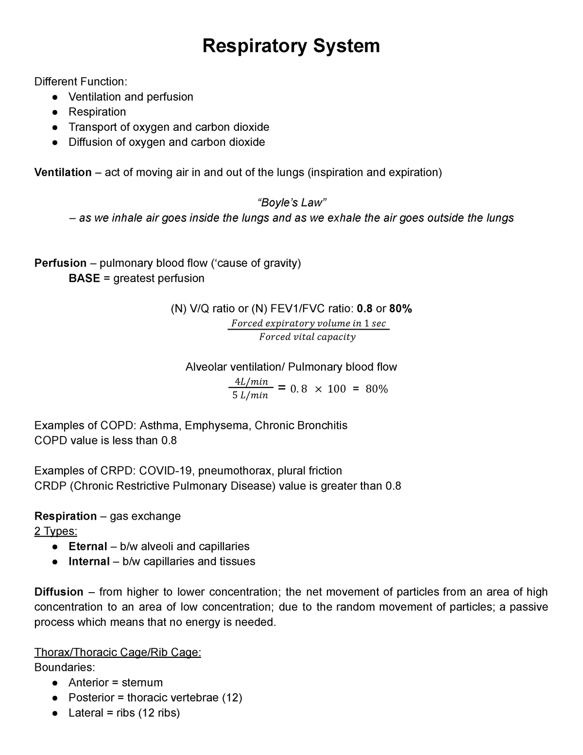 NOTES RESPIRATORY SYSTEMS - Respiratory System Different Function ...