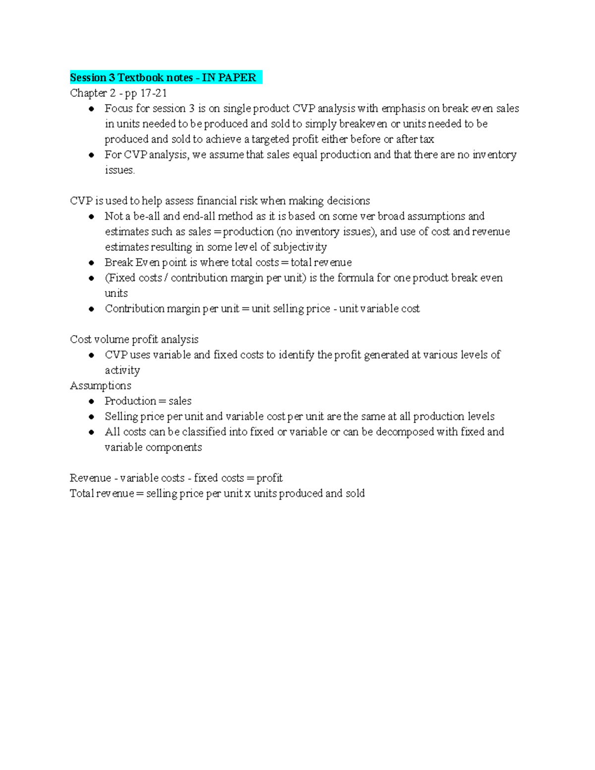 BU247 - Session 3 - Lecture / textbook notes - Session 3 Textbook notes ...