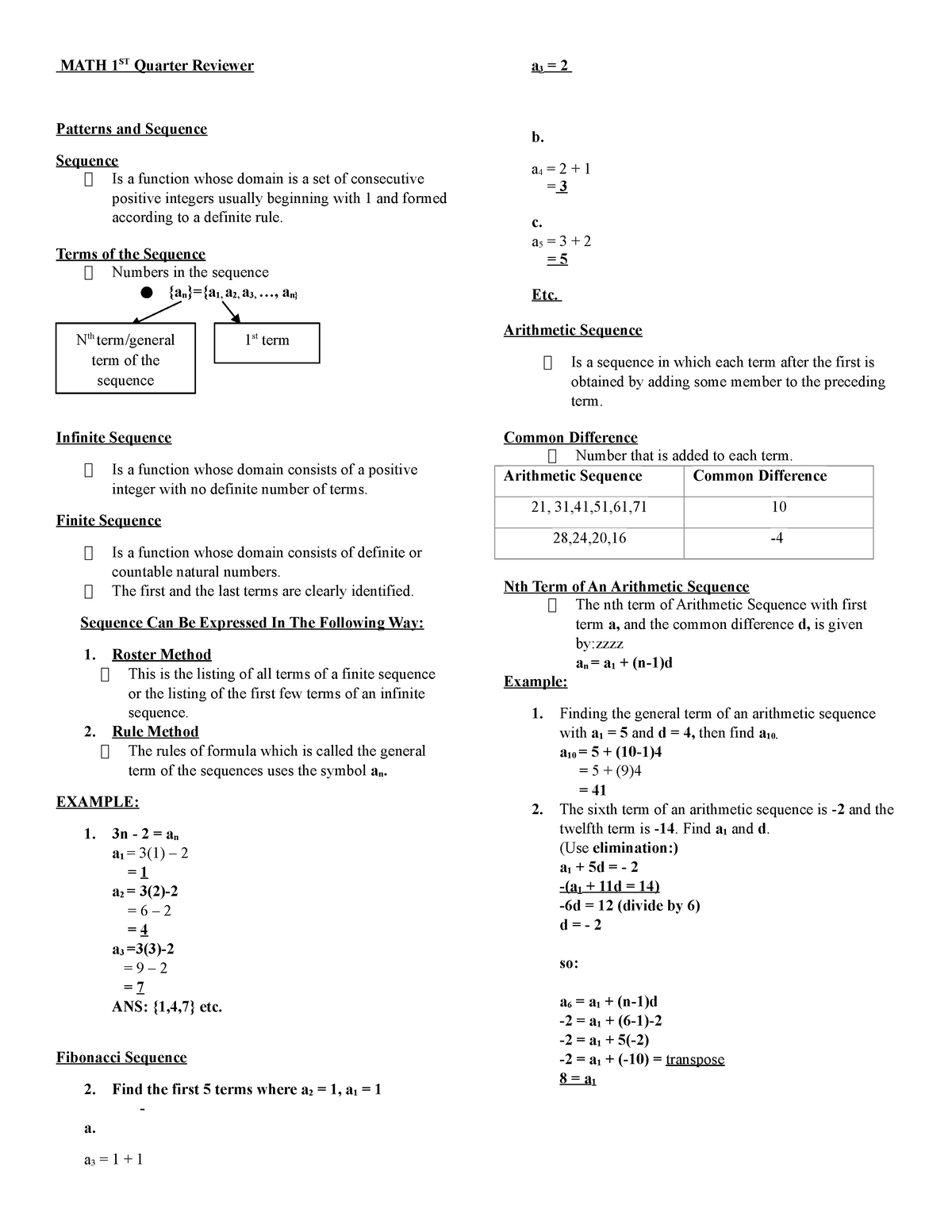 MATH 1st Quarter Reviewer - MATH 1ST Quarter Reviewer Patterns and ...