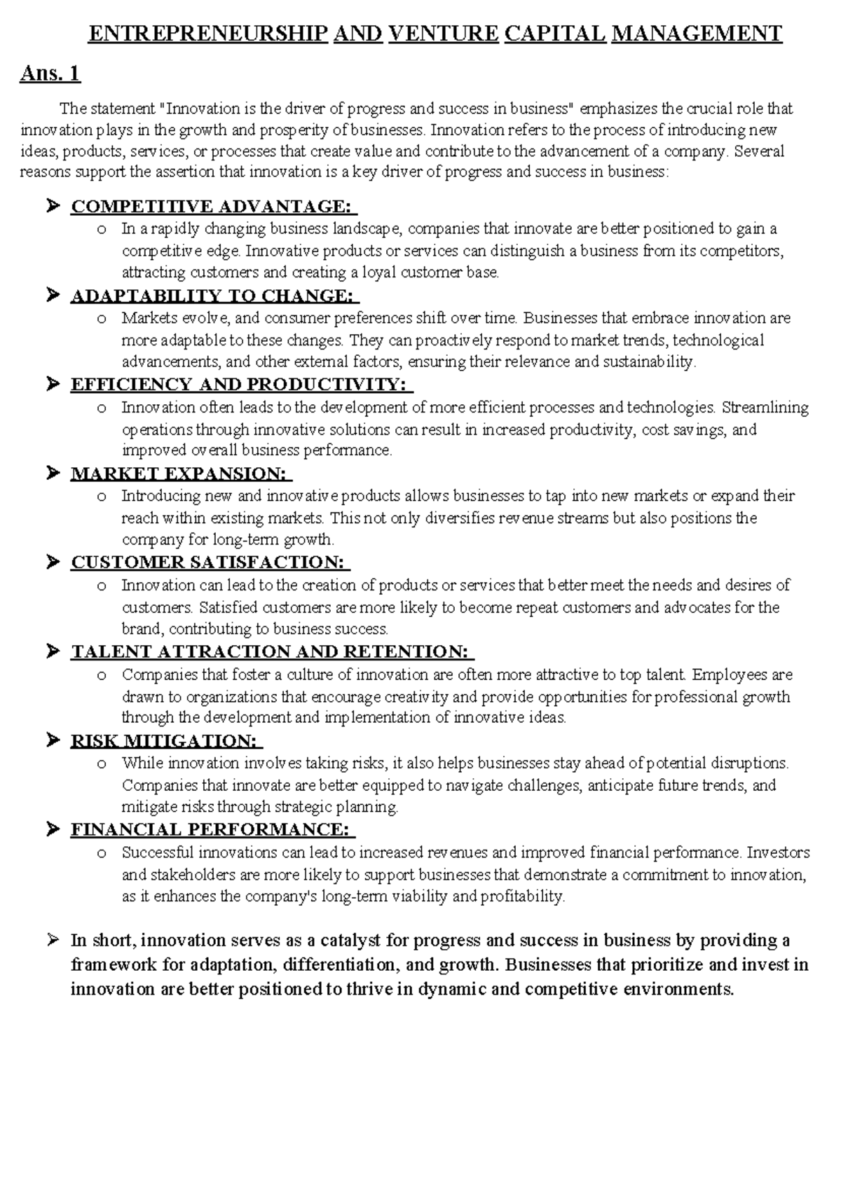 Entrepreneurship AND Venture Capital Management - ENTREPRENEURSHIP AND ...