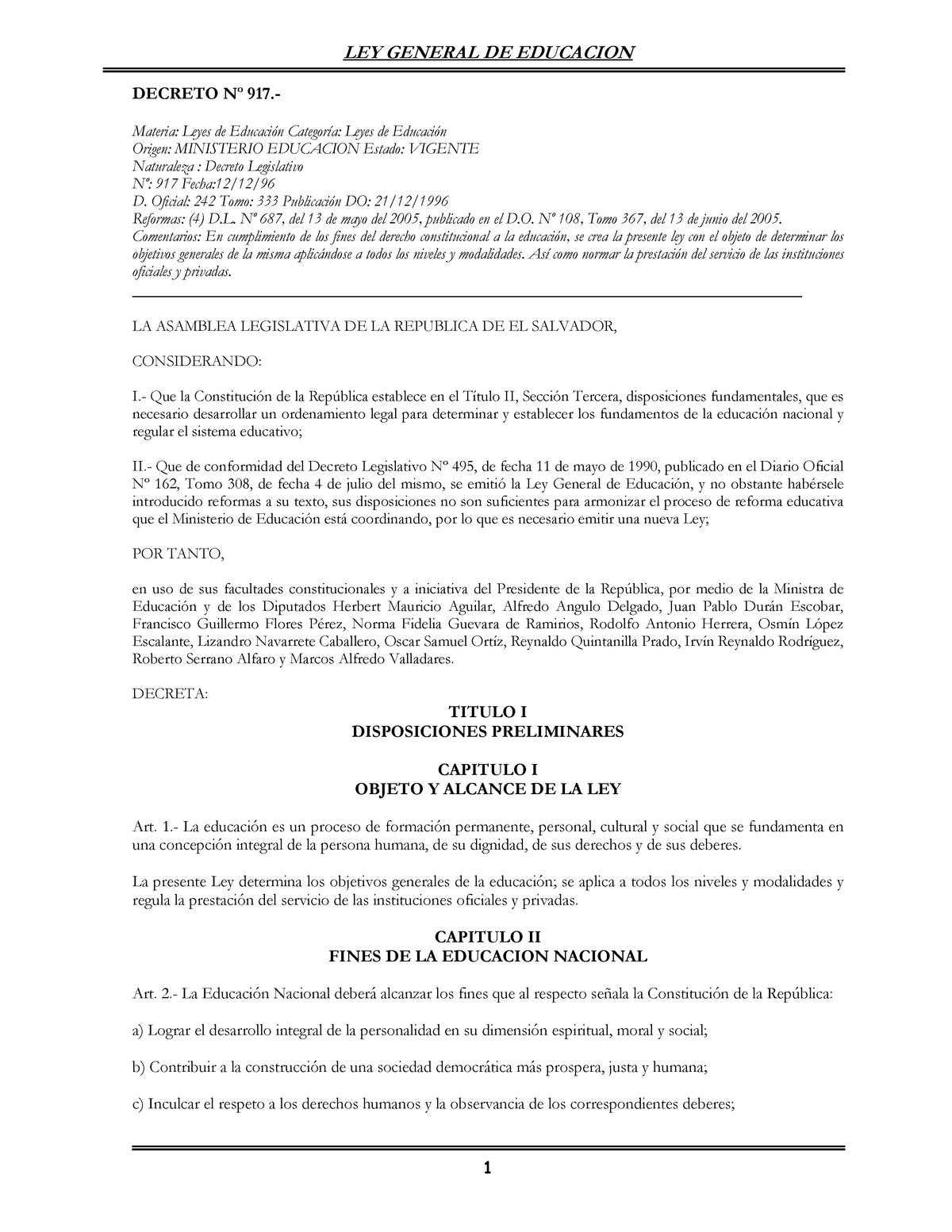 4.LEY General DE LA Educacion en El Salvador recopilado - DECRETO Nº ...