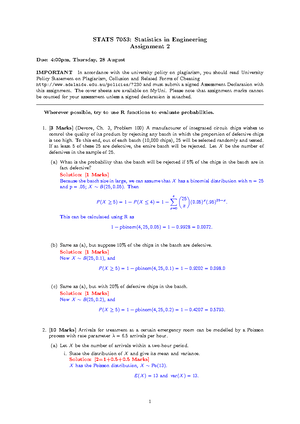 Seminar Assignments, Answers - Assignment 1 - STATS 7053: Statistics In ...