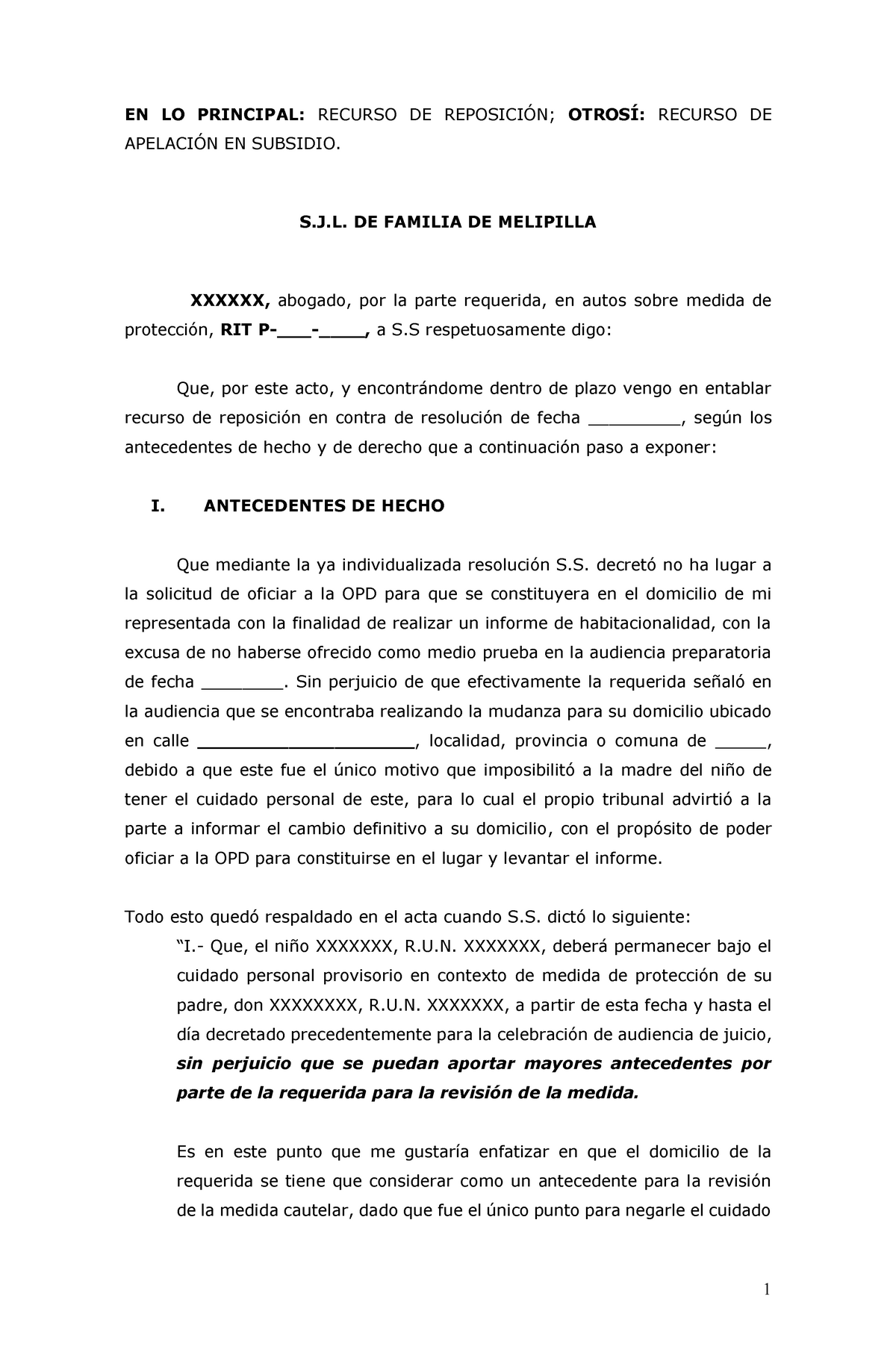 Modelo Ejemplo de un recurso de Reposición Corte - 1 EN LO PRINCIPAL:  RECURSO DE REPOSICIÓN; - Studocu