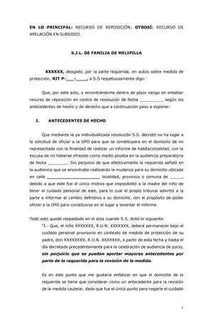 Modelo Ejemplo de un recurso de Reposición Corte - 1 EN LO PRINCIPAL:  RECURSO DE REPOSICIÓN; - Studocu