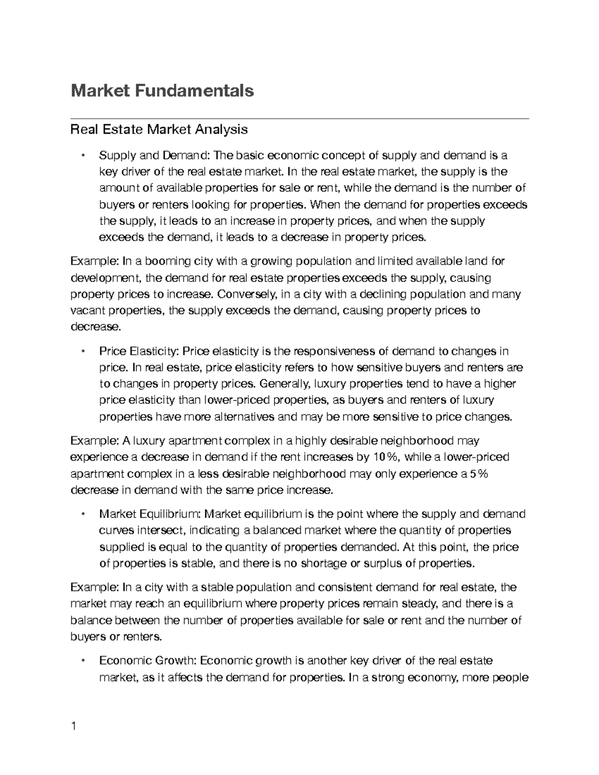 Real Estate Market Fundamentals Notes Market Fundamentals Real Estate