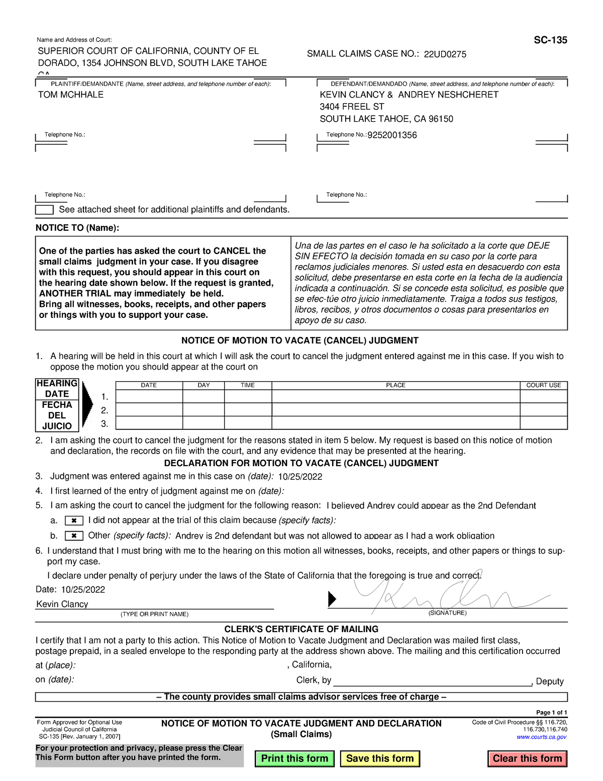 Sc135 - Lecture notes - Form Approved for Optional Use Judicial Council ...