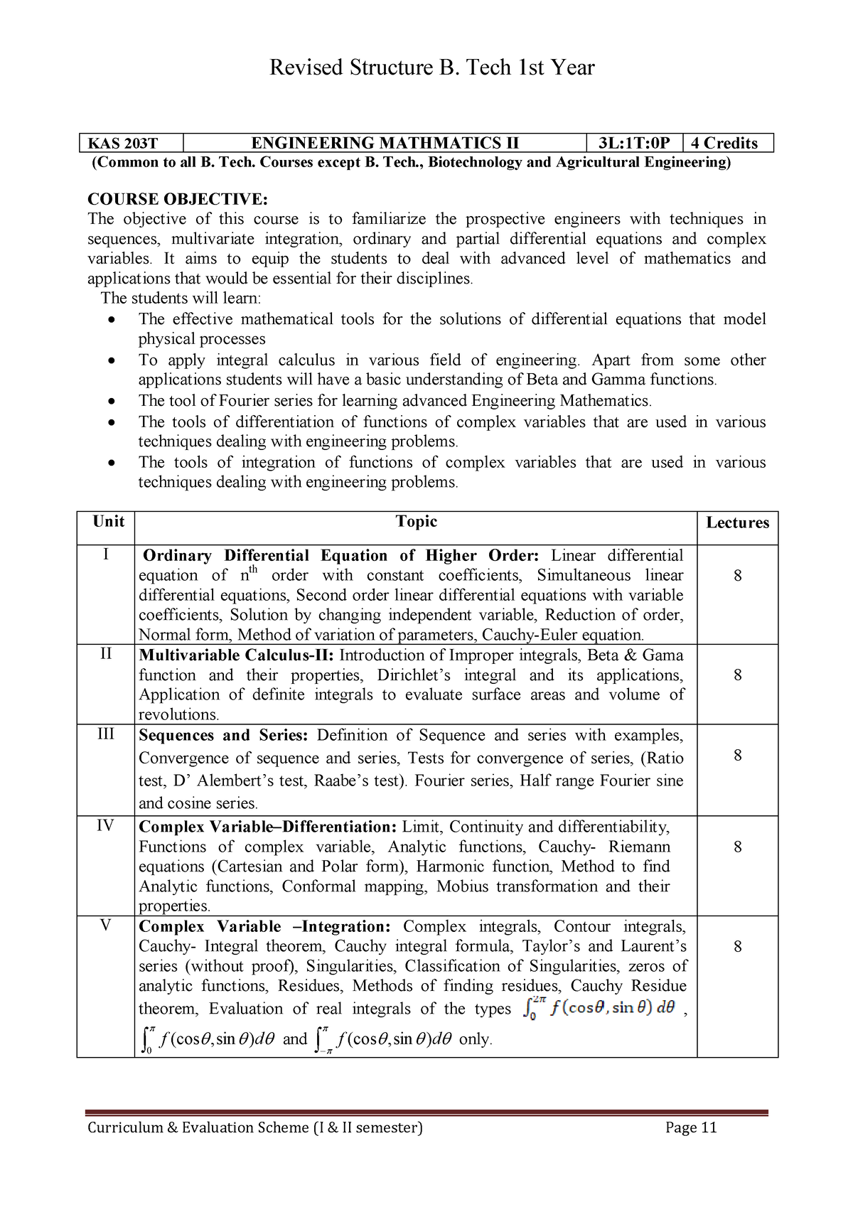 Syllabus Engg - Revised Structure B. Tech 1st Year Curriculum ...