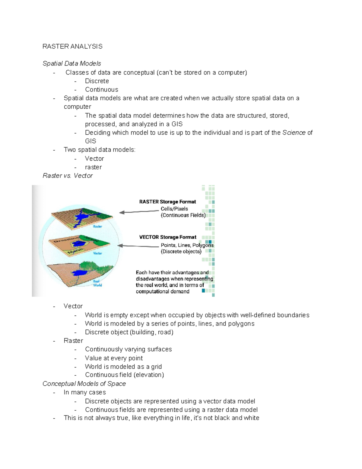 GEOG 201 10 November 2020 - RASTER ANALYSIS Spatial Data Models ...
