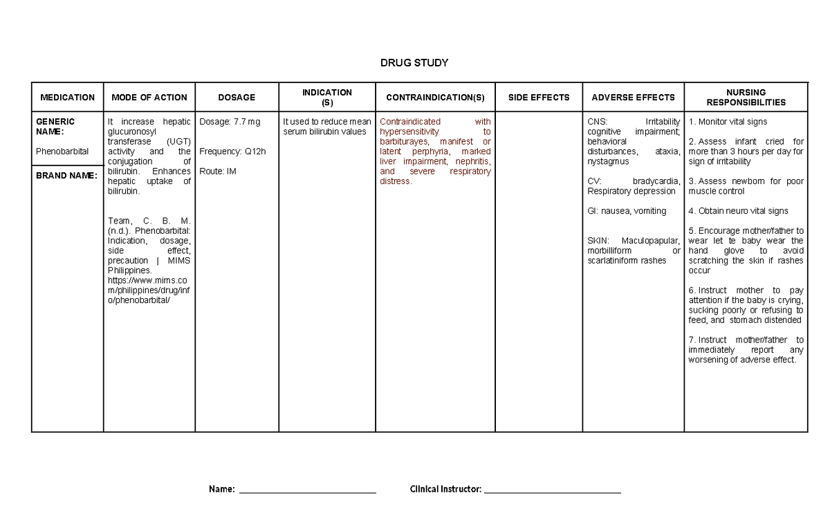 DS- Phenobarbital - DRUG STUDY MEDICATION MODE OF ACTION DOSAGE ...