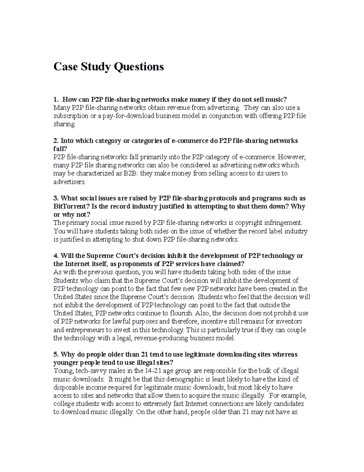 E commerce ch 1 exercises - Case Study Questions How can P2P file ...
