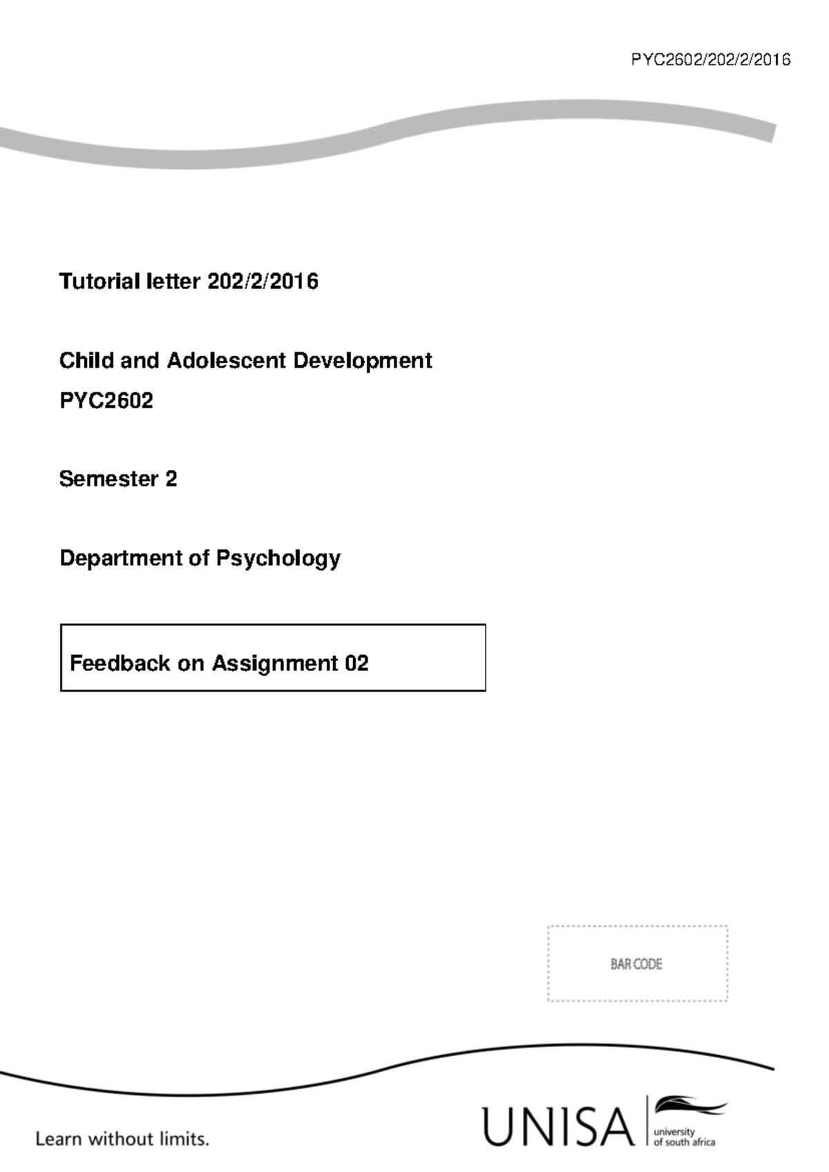 PYC2602-Tutorial-202 - PYC2602/202/2/ Tutorial letter 202/2/ Child and ...