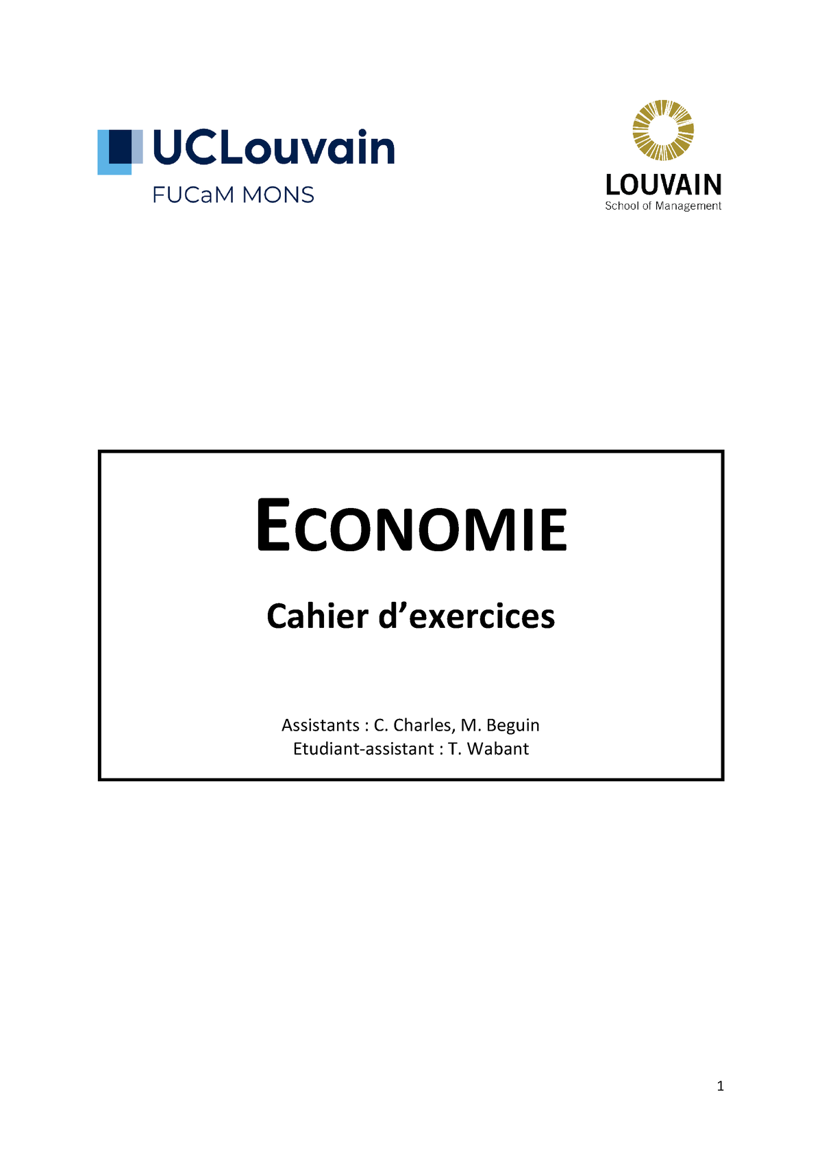 Exercices Economie BAC 1 - ECONOMIE Cahier D’exercices Assistants : C ...