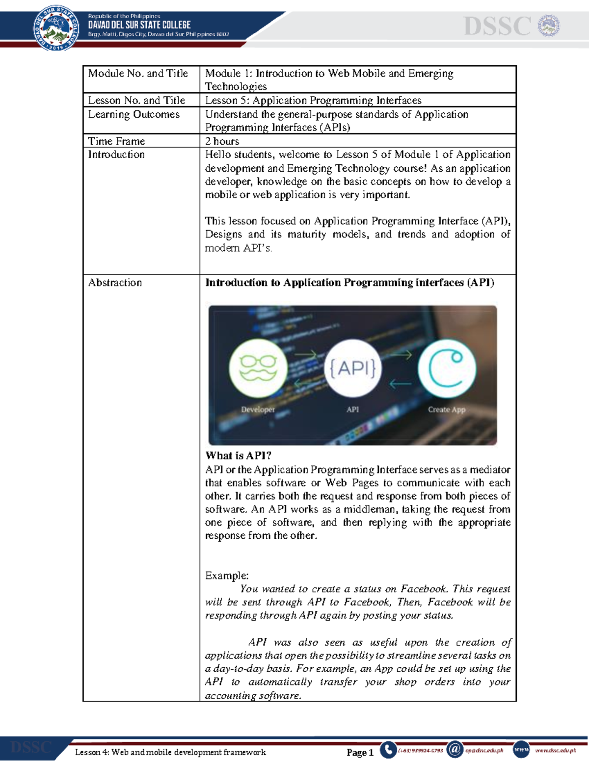 Lesson 5 Application Programming Interfaces - Module No. and Title ...