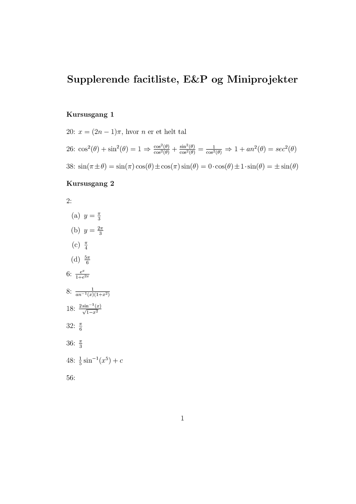 Practical - Supplerende Facitliste, E&P Og Miniprojekter - Matematik 2 ...