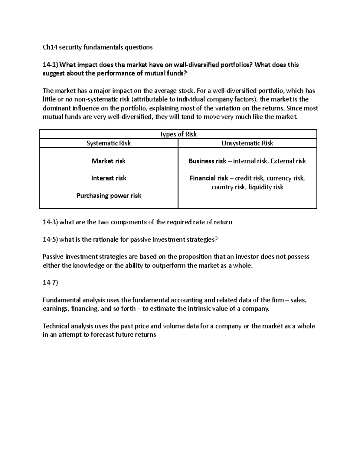 Ch14 security fundamentals questions For a portfolio, which has