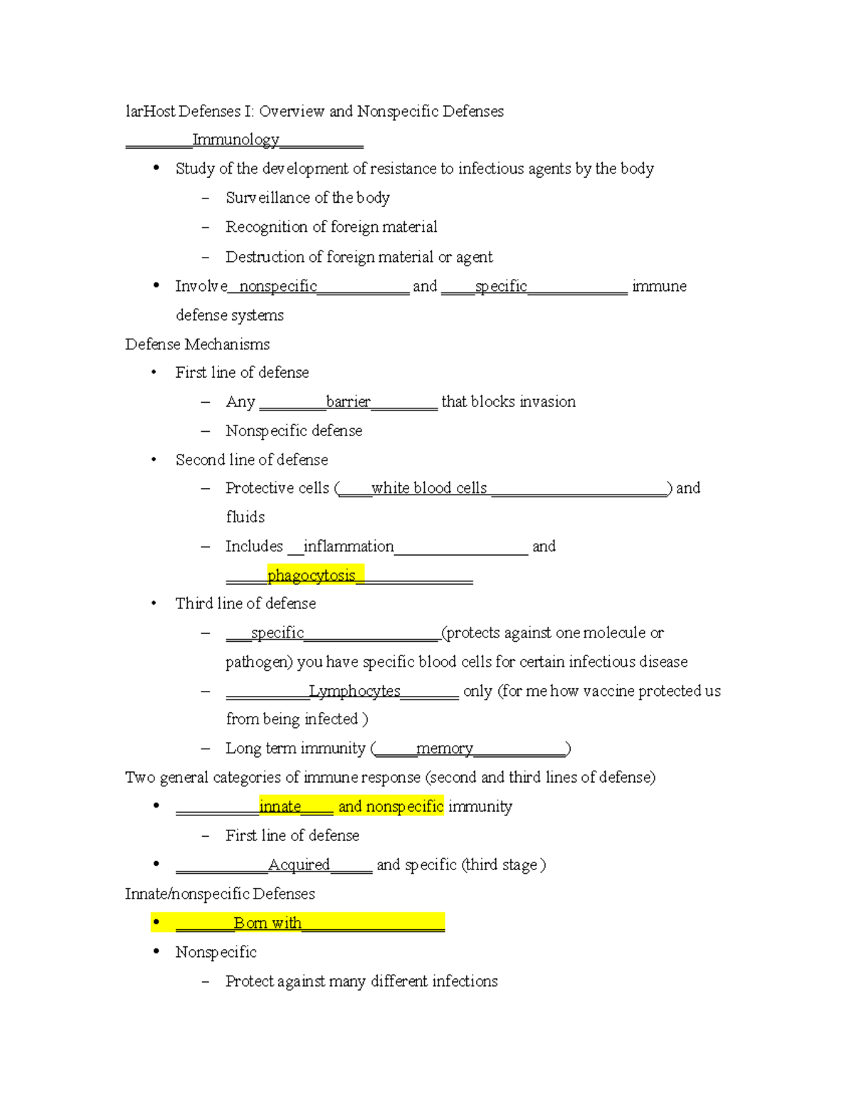 Chapter 14 Host Defenses I Nonspecific Defenses larHost Defenses I