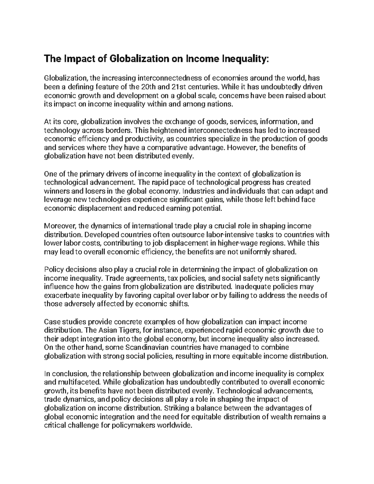 The Impact of Globalization on Income Inequality - The Impact of ...