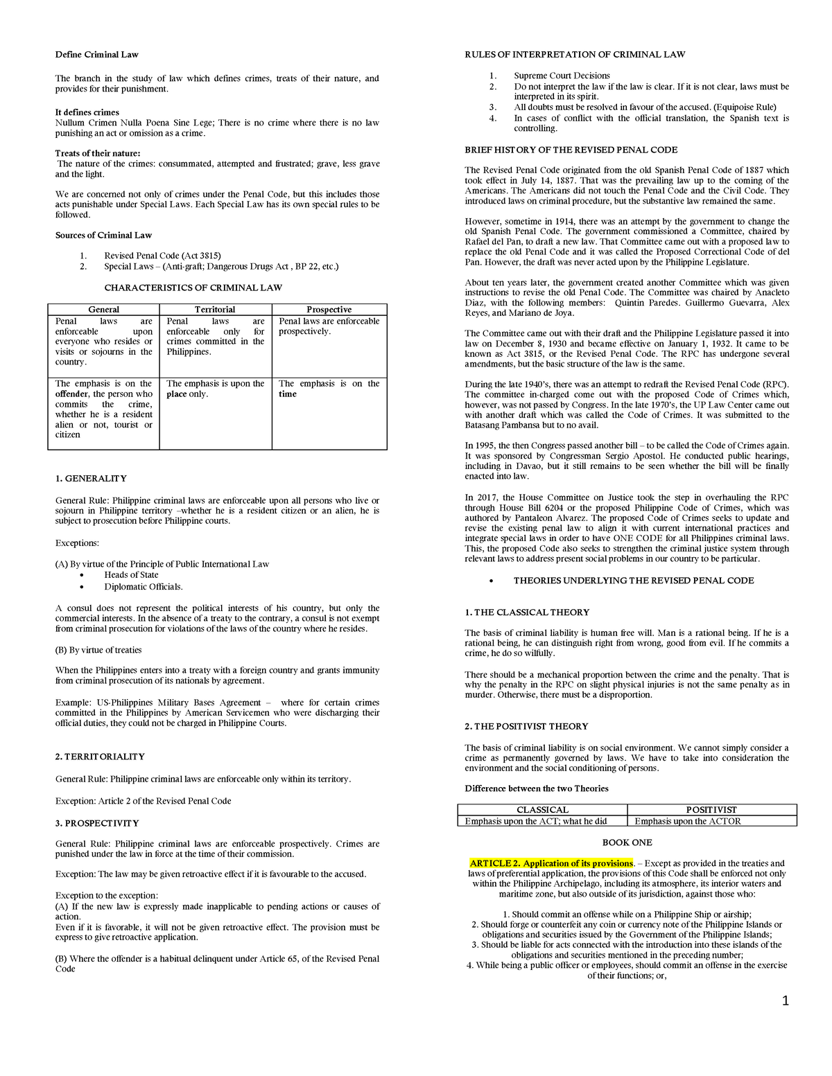 Crim Notes 1st Exam To Finals - Define Criminal Law The Branch In The ...