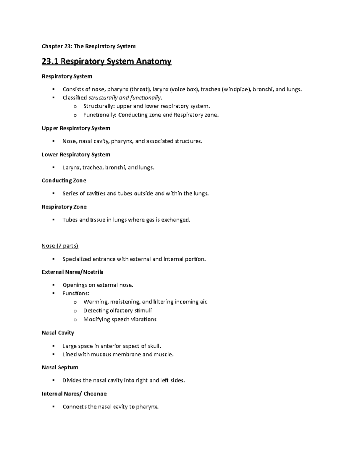 Chapter 23 (Respiratory) - Chapter 23: The Respiratory System 23 ...