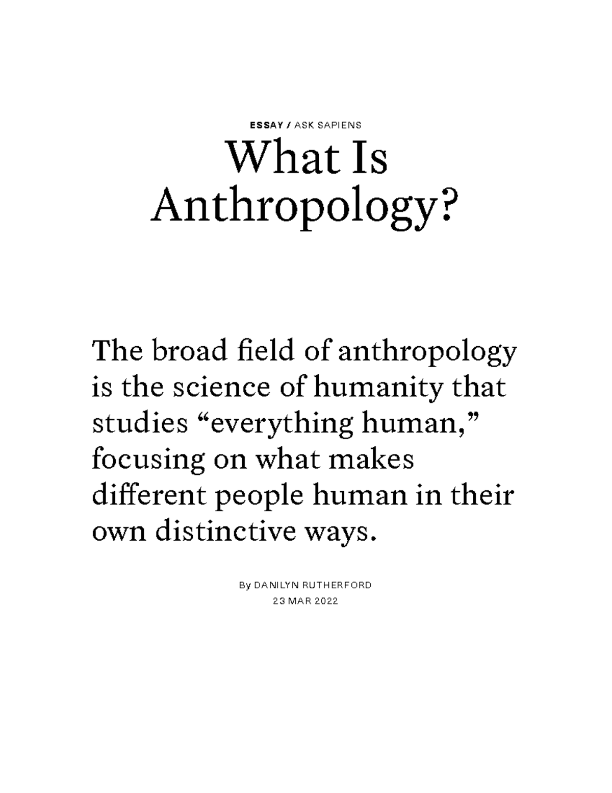 Rutherford 2020 - Readings - What Is Anthropology? The broad !eld of